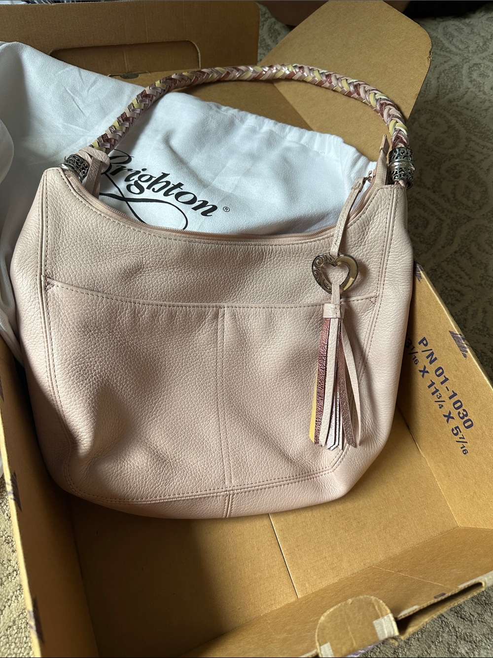 Brighton Blush Pink Leather Shoulder Hobo with Braided Strap